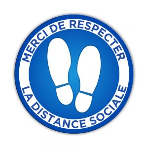Merci Respecter Distance Collant plancher Rond 17x17 - Bleu | Boutique Lettra Trim