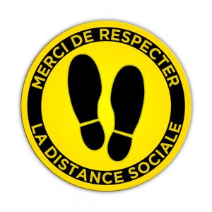 Merci Respecter Distance Collant plancher Rond 17x17 - Jaune | Boutique Lettra Trim